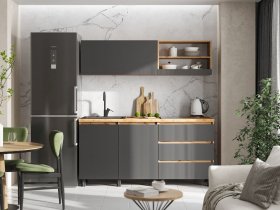 Кухонный гарнитур 1,7м Хелен  (дуб крафт золотой/графит) в Шарыпово - sharypovo.mebel-nsk.ru | фото