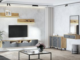 Модульная гостиная Байкал (дуб крафт золотой/графит) в Шарыпово - sharypovo.mebel-nsk.ru | фото