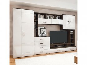 Стенка Коста МДФ (дуб венге/белый глянец) в Шарыпово - sharypovo.mebel-nsk.ru | фото